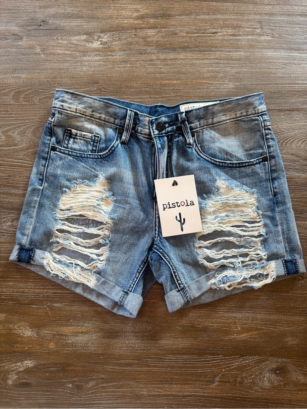 Pistola New With Tags Distressed Denim Shorts Filio Wash Size S